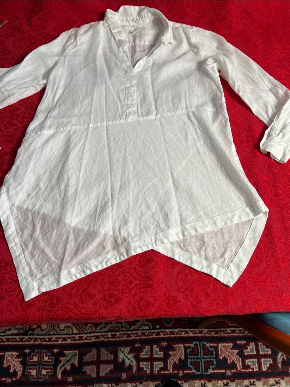 J. Jill Love Linen White Tunic Top Women's Medium Petite Linen Asymmetrical Hem